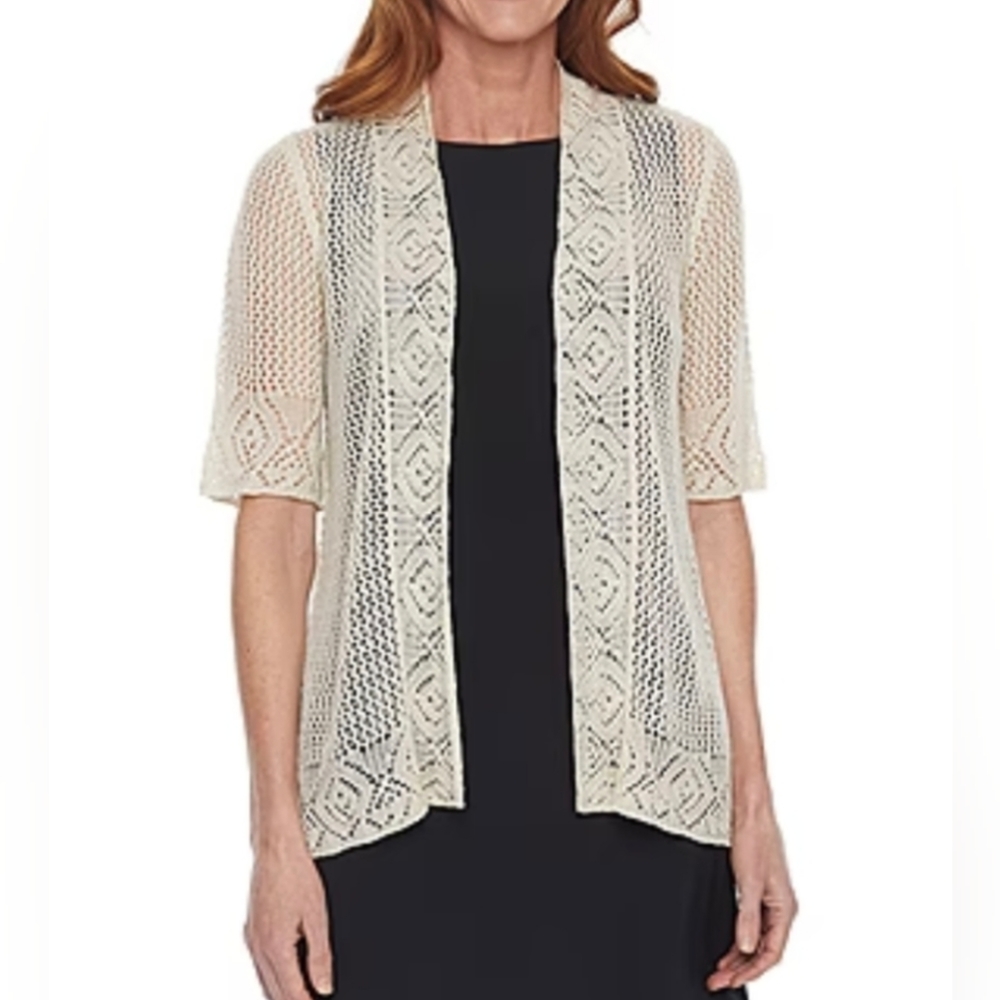 Perceptions Womens Short Sleeve Bordered Shrug Size Medium